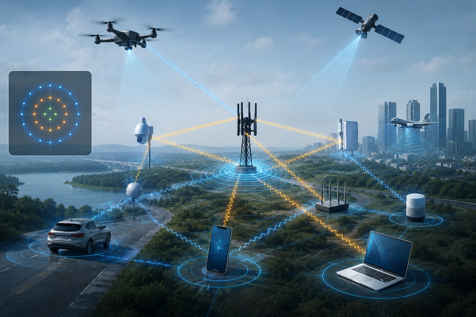 Integrated sensing and communication network illustration